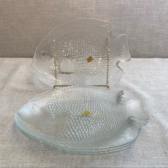 Arcoroc Dining Vintage Arcoroc Fish Shaped Glass Plates Set Of 4